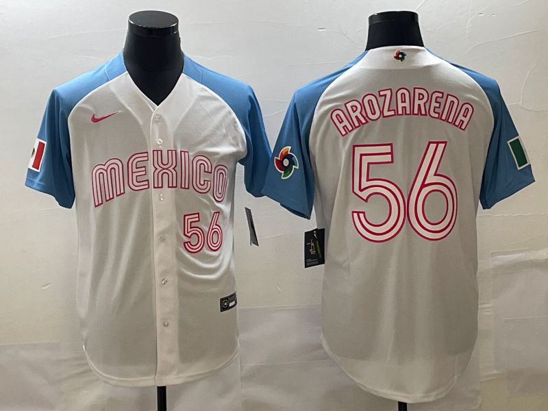 Men 2023 World Cub Mexico #56 Arozarena White blue Nike MLB Jersey16->more jerseys->MLB Jersey